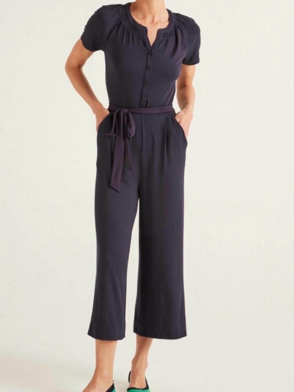 Boden Navy Blue Edith Jersey Knit Jumpsuit, 12 Tall
